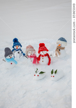 Snowmen who found a snow rabbit 85965049