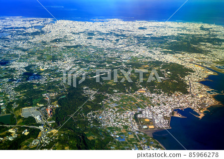 Aerial view from Nanjo City to Naha City and Urasoe City in the southern part of the main island of Okinawa 85966278