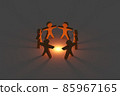 3D rendering image. Six little wooden figures of people dancing in a circle. Concept of happy, unite, group or together. 85967165