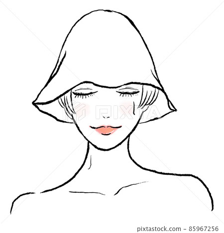 A short-haired woman wearing a sauna hat and sweating in the sauna. Close your eyes and face forward. A short-haired woman wearing a sauna hat and sweating in the sauna. Close your eyes and face forward. 85967256