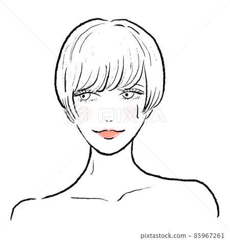 一個在桑拿房里大汗淋漓的短髮女人。正面。 一個在桑拿房里大汗淋漓的短髮女人。正面。 85967261