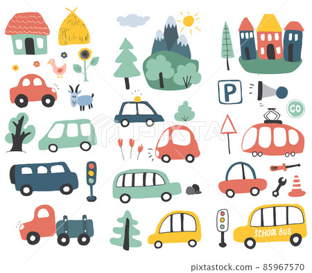 Cars Cartoon Set. Cute transport Doodles collection, vector illustration Cars Cartoon Set. Cute transport Doodles collection, vector illustration 85967570