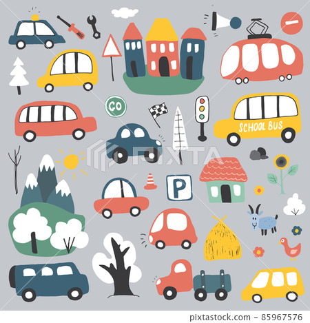 Cars Cartoon Set. Cute transport Doodles collection, vector illustration Cars Cartoon Set. Cute transport Doodles collection, vector illustration 85967576