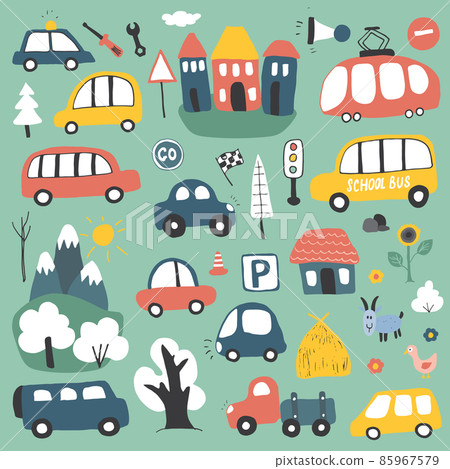 Cars Cartoon Set. Cute transport Doodles collection, vector illustration Cars Cartoon Set. Cute transport Doodles collection, vector illustration 85967579