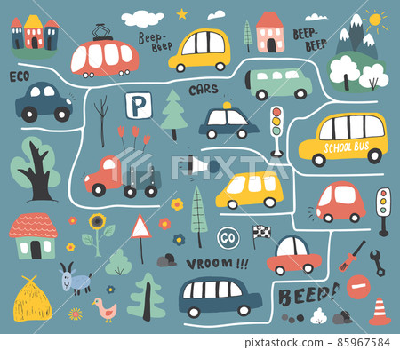 Cars Cartoon Set. Cute transport Doodles collection, vector illustration Cars Cartoon Set. Cute transport Doodles collection, vector illustration 85967584