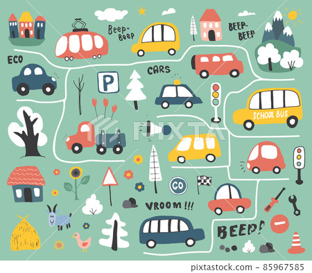 Cars Cartoon Set. Cute transport Doodles collection, vector illustration Cars Cartoon Set. Cute transport Doodles collection, vector illustration 85967585