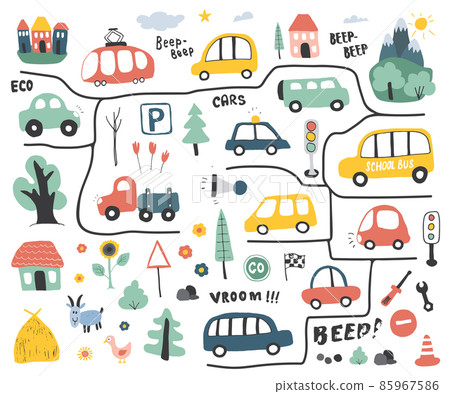 Cars Cartoon Set. Cute transport Doodles collection, vector illustration Cars Cartoon Set. Cute transport Doodles collection, vector illustration 85967586