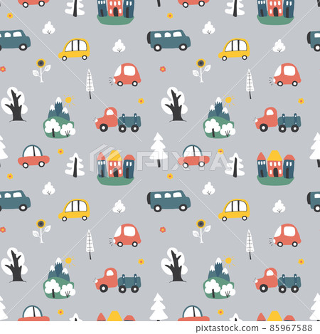 Cute Cars Seamless Pattern, Cartoon transportation Doodles Background, vector Illustration Cute Cars Seamless Pattern, Cartoon transportation Doodles Background, vector Illustration 85967588