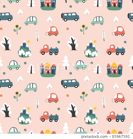 Cute Cars Seamless Pattern, Cartoon transportation Doodles Background, vector Illustration Cute Cars Seamless Pattern, Cartoon transportation Doodles Background, vector Illustration 85967591