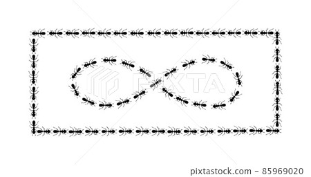 Ants path shaping infinity sign and square boder. Ant trail isolated in white background. Vector illustration Ants path shaping infinity sign and square boder. Ant trail isolated in white background. Vector illustration 85969020