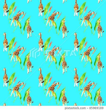 長頸鹿無縫圖案時尚手繪水彩插圖背景材料動物圖案紡織 長頸鹿無縫圖案時尚手繪水彩插圖背景材料動物圖案紡織 85969189