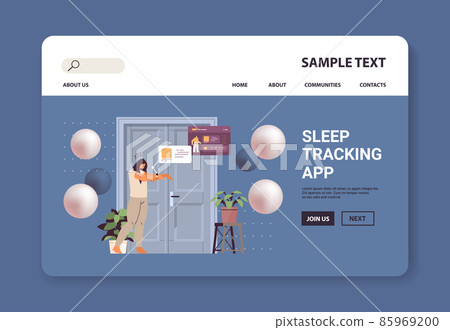 tired woman with electronic smart watch app tracker on hand quality and quantity sleep control concept 85969200