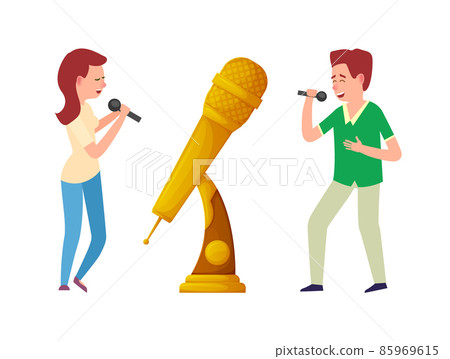 Music Trophy, Gold Award Microphone and Singers Music Trophy, Gold Award Microphone and Singers 85969615