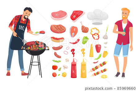 BBQ Barbecue Veggies Icons Set Vector Illustration 85969660