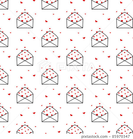 Vector seamless pattern for Valentine's Day. Pattern with romantic envelope and hearts. Patten in doodle style. Vector seamless pattern for Valentine's Day. Pattern with romantic envelope and hearts. Patten in doodle style. 85970347
