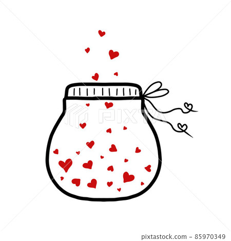 Vector illustration of a jar with hearts. Hearts fly out of the jar. Illustration for Valentine's Day. Vector illustration of a jar with hearts. Hearts fly out of the jar. Illustration for Valentine's Day. 85970349