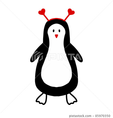 Vector illustration of a penguin with hearts. Happy valentine's day. Minimalist valentine's day in doodle style. 85970350