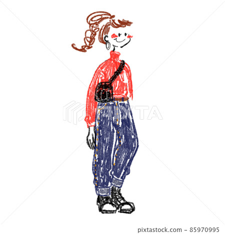Women's hand-drawn illustrations of autumn / winter fashion denim pants 85970995