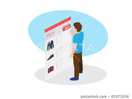 online shopping with male characters Select a product and pay commercially. On-device ecommerce retail for customer applications flat style vector illustration online shopping with male characters Select a product and pay commercially. On-device ecommerce retail for customer applications flat style vector illustration 85971056