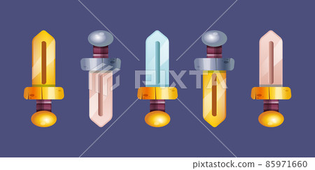 Game icons of swords, medieval weapons 85971660