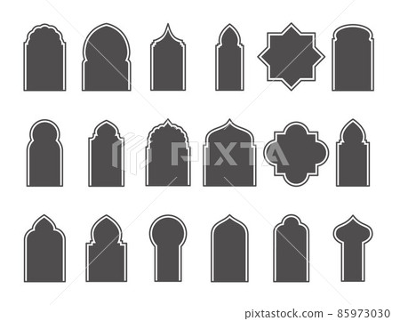 Set of Arabic windows and doors. Silhouette of Islamic architecture elements. Vector EPS 10 85973030