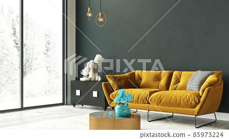 Beautiful interior of a modern room. Bright and clean design. 3D rendering 85973224