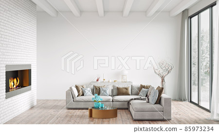 Beautiful interior of a modern room. Bright and clean design. 3D rendering Beautiful interior of a modern room. Bright and clean design. 3D rendering 85973234