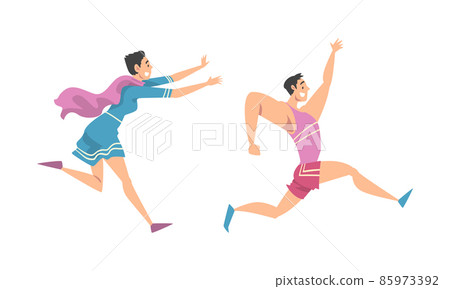 Man and Woman Character Running in a Hurry and Hasten Somewhere Vector Set 85973392