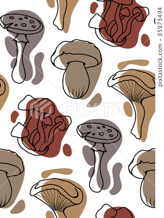 Vector seamless pattern with stylized sketches of poisonous mushrooms with color spots. Amanita and dabchick. Natural texture for wallpaper. Vector seamless pattern with stylized sketches of poisonous mushrooms with color spots. Amanita and dabchick. Natural texture for wallpaper. 85973494