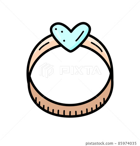 A ring with a heart shaped stone. doodle vector illustration, valentine's day, wedding, recognition sticker 85974035