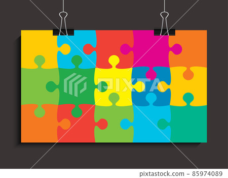Banner template made color pieces puzzle, jigsaw 85974089