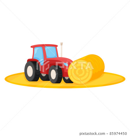 Concept agriculture tractor harvest crop grain icon, modern farm agrimotor technique cartoon vector illustration, isolated on white. Concept agriculture tractor harvest crop grain icon, modern farm agrimotor technique cartoon vector illustration, isolated on white. 85974450