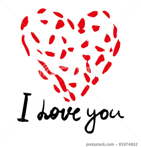 Heart hand drawn doodle, sketch, text I love you lettering, red color, vector 85974802