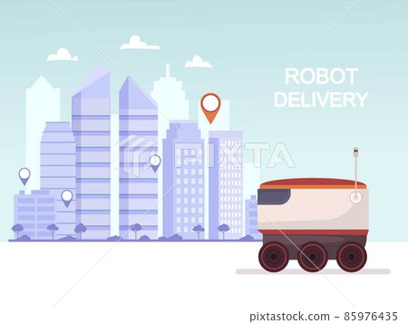Contactless courier delivery service for purchases. Robot 85976435