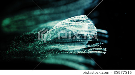 藍色流動的粒子。 3D 渲染 85977516