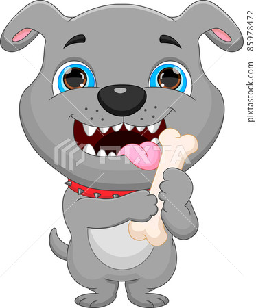 cartoon bulldog holding a bone 85978472