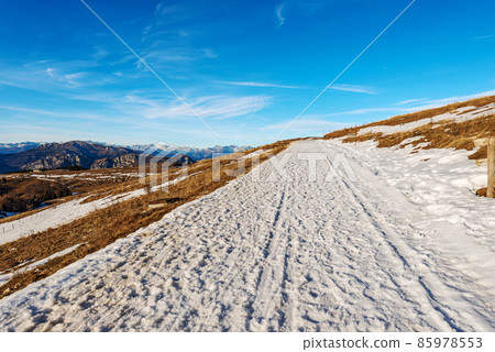 Mountain Road with Snow on Lessinia Plateau - Veneto Italy Mountain Road with Snow on Lessinia Plateau - Veneto Italy 85978553