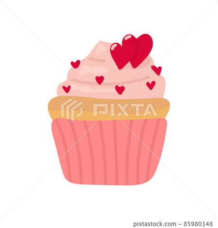 cupcake with a pink frosting in flat design, icon on the white background for your design. Vector illustration. cupcake with a pink frosting in flat design, icon on the white background for your design. Vector illustration. 85980148
