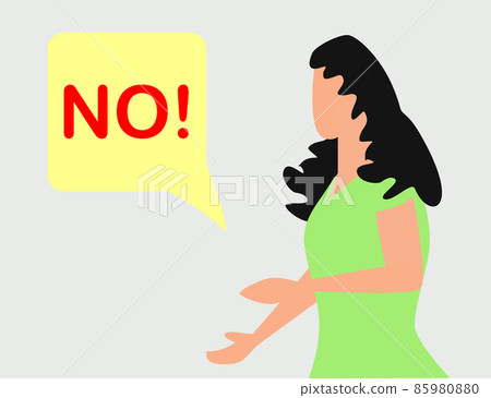 cartoon illustation of No furious screaming woman. Rebel anngry woman roar. Speech balloon with scream exclemation. 85980880