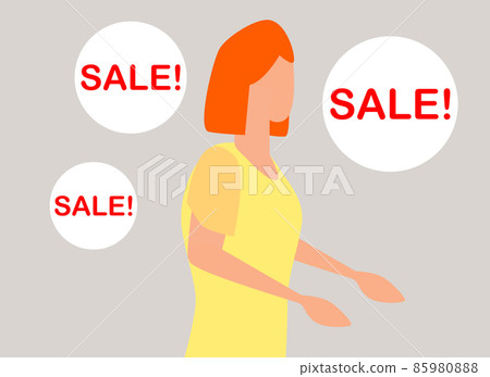 surprised woman face with open mouth and a sale speech bubble. surprised woman face with open mouth and a sale speech bubble. 85980888
