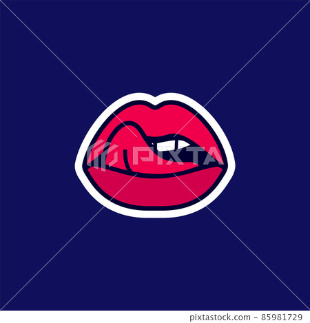 Female licking sexy lips, beautiful mouth with tongue and teeth, sticker in the cartoon style. Female licking sexy lips, beautiful mouth with tongue and teeth, sticker in the cartoon style. 85981729
