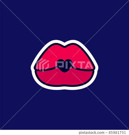 Sexy lips, female beautiful mouth with heart, sticker in the cartoon style. Sexy lips, female beautiful mouth with heart, sticker in the cartoon style. 85981731