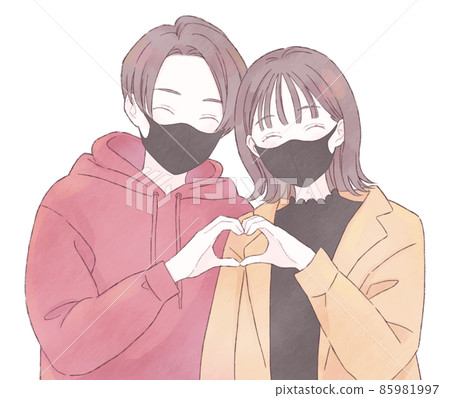 Couple mask making heart marks by hand 85981997