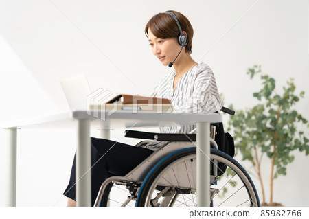 遠程辦公中間女輪椅 85982766