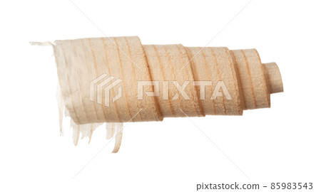 Spiral wooden shaving isolated on white background Spiral wooden shaving isolated on white background 85983543
