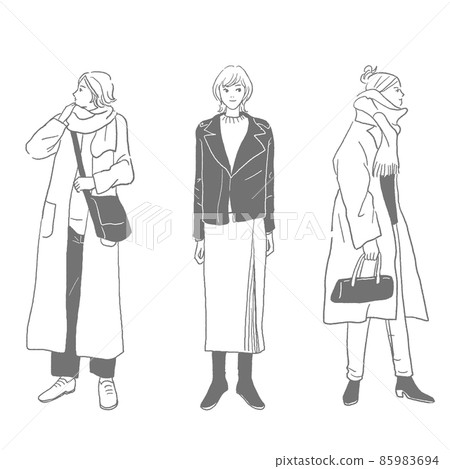 穿著冬裝的年輕女性的矢量插圖集 85983694