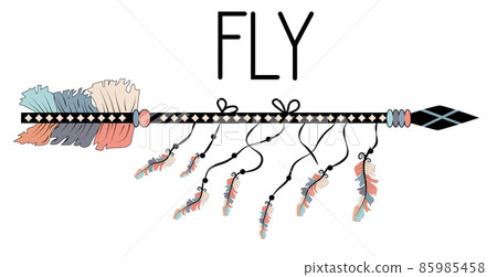 Motivational poster in the Boho style fly. Arrow and Lettering. Hand Drawn black elements 85985458