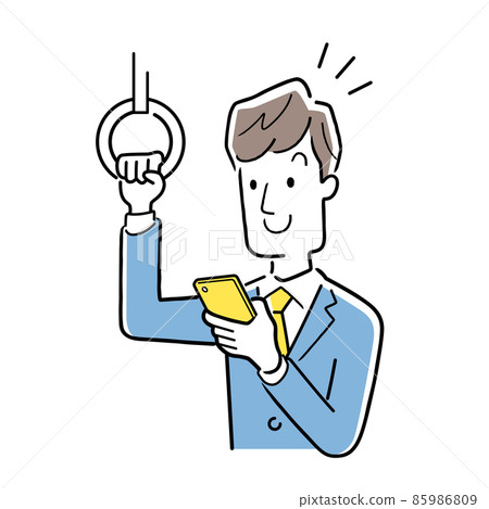 矢量圖素材:一個男人在火車上看智能手機 矢量圖素材:一個男人在火車上看智能手機 85986809