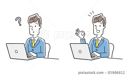 Vector illustration material: Male businessman working on a personal computer 85986812