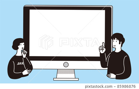 台式電腦和男女的簡單插圖 台式電腦和男女的簡單插圖 85986876